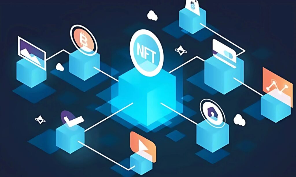 Ilustração isométrica do conceito NFT com ícones de criptografia e arte digital conectados.  1. Imagem mostrando diferentes tipos de criptomoedas, destacando a tokenização de ativos no setor financeiro.2. Várias criptomoedas ilustradas, representando a nova era da tokenização de ativos no setor financeiro.3. Diferentes tipos de criptomoedas em destaque, simbolizando a transformação financeira pela tokenização de ativos.  Pesadelo no Ethereum: Riscos e Inovações no Setor Financeiro