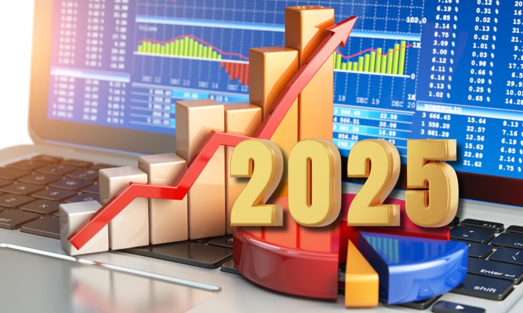 Tendências de Investimentos para 2025: Onde Alocar Seu Dinheiro? Tendências de investimentos para 2025, com gráficos de crescimento e projeções financeiras em um laptop Tendências de Investimentos para 2025: Onde Alocar Seu Dinheiro?
