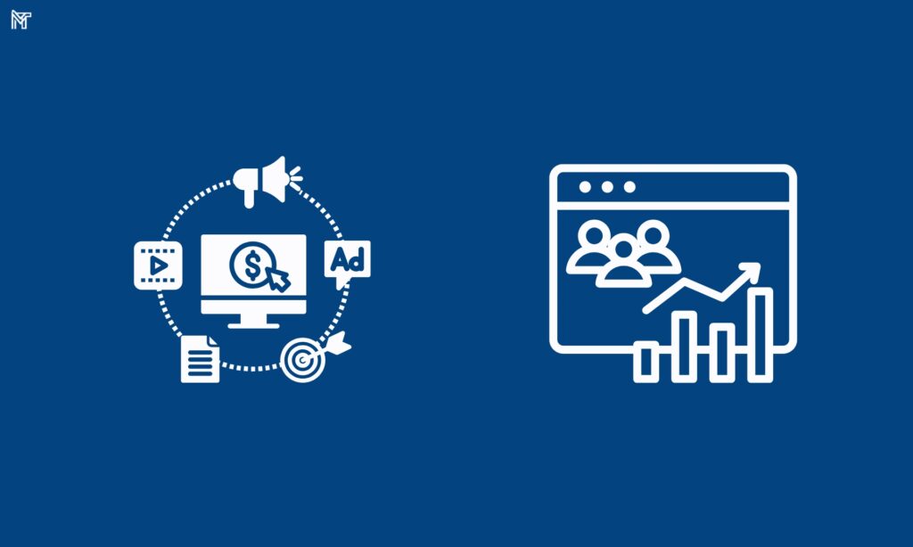 Qual Estratégia Escolher? Imagem ilustrativa sobre estratégias de marketing digital, mostrando publicidade online e análise de dados. Escolha a melhor estratégia para o seu negócio.